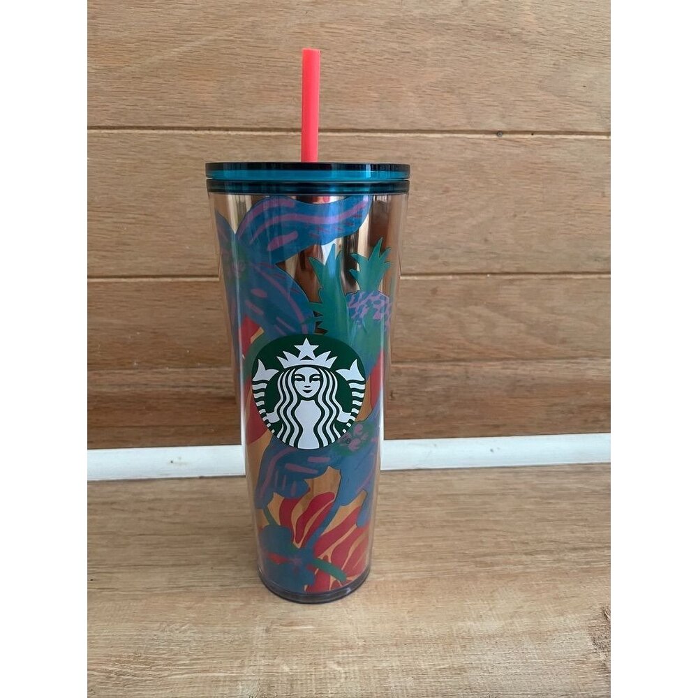 NWT Starbucks 24oz Reusable Tumbler With Lid & Straw - Tropical Floral Design